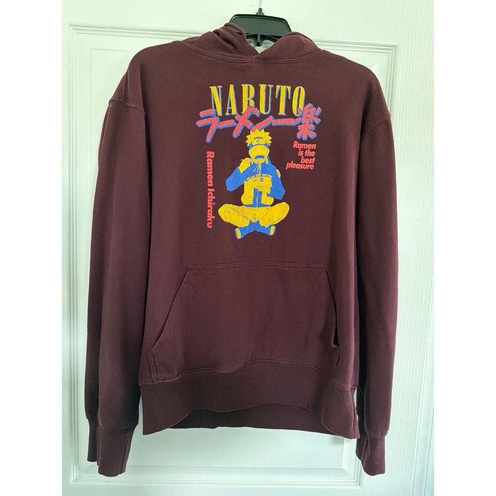 Naruto Shippuden Ramen Ichiraku Hoodie Maroon Burgundy Anime Sweatshirt Mens M